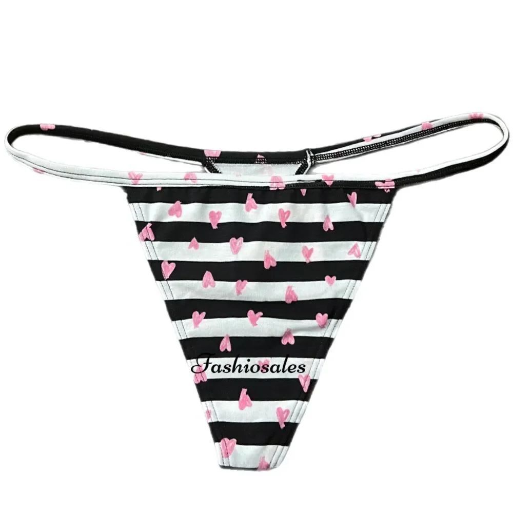 VIctoria’s Secret Stretch cotton v-string Thong Panty stripes & hearts